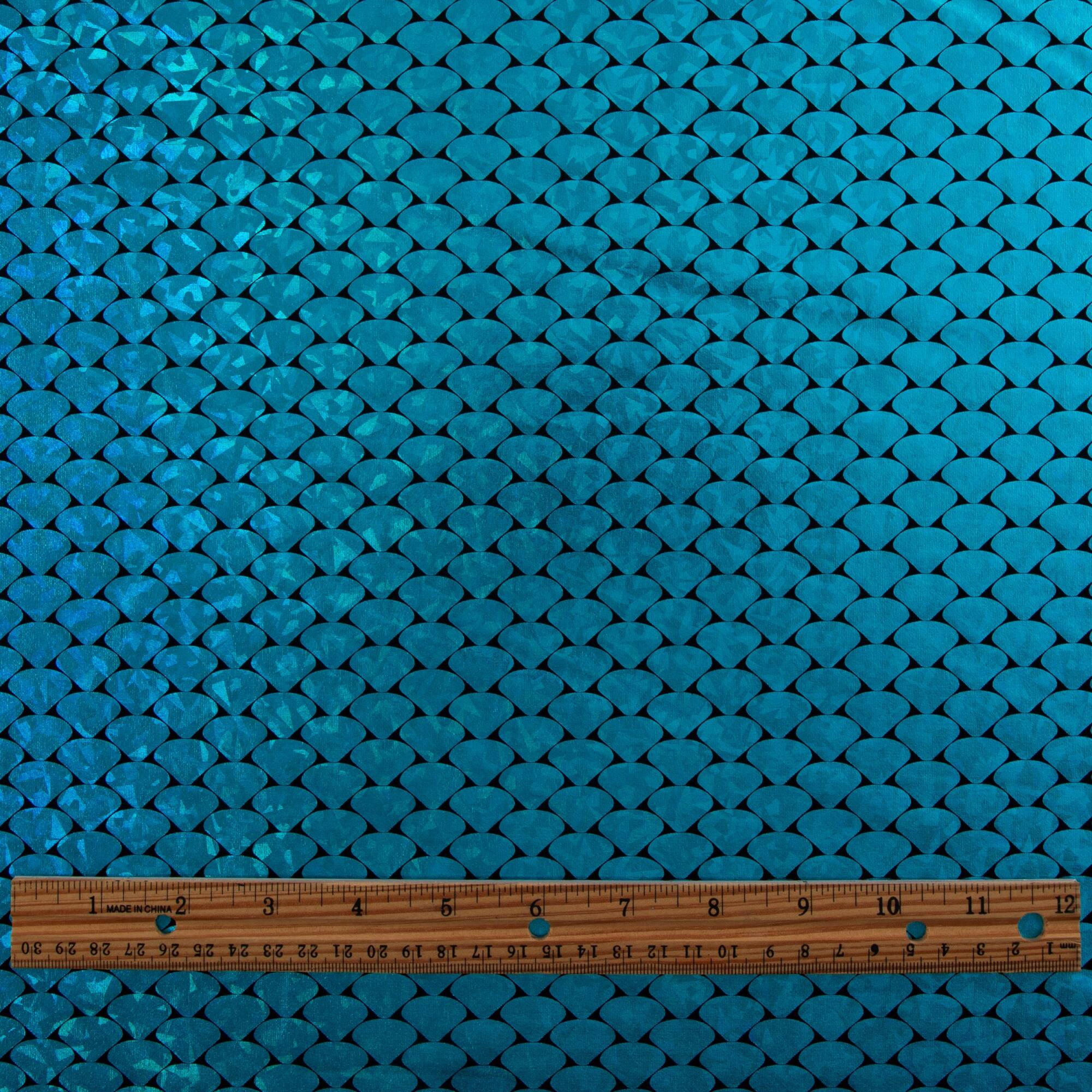 Cosplay by Yaya Han Metallic Turquoise Holographic Mermaid Scales All Way Stretch Jersey Fabric